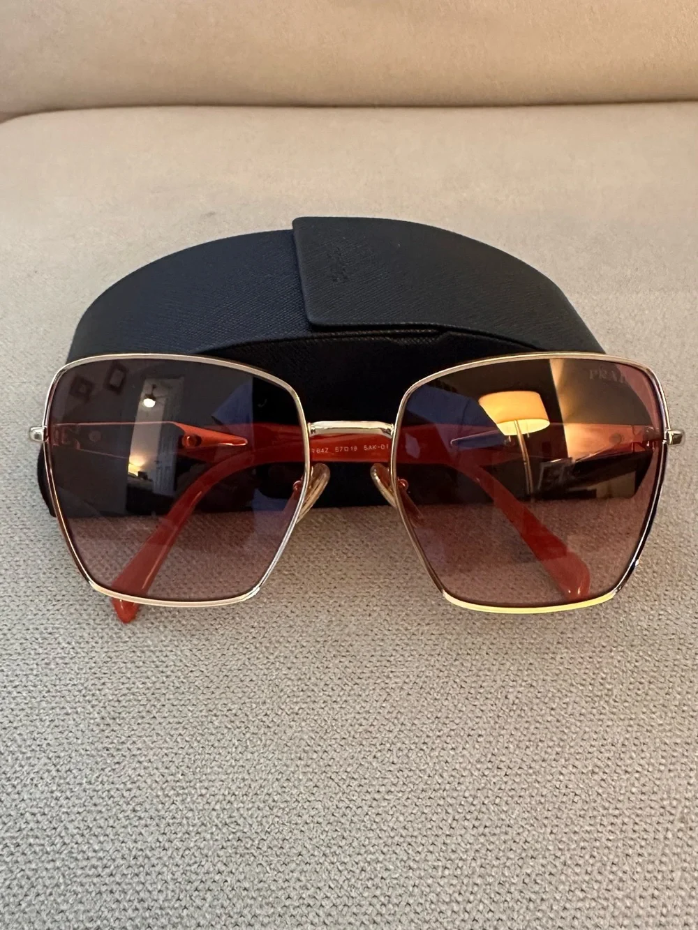 Prada Gold Frame Sunglasses with Pink Gradient Lenses and Pink Temples